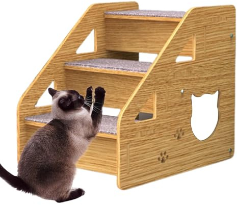 Escaleras de madera para mascotas para perros y gatos, escalera fácil para perros, cama alta, 3 pasos para perros medianos/pequeños, gatos viejos, escalera para perros/gatos, madera, deslizamiento