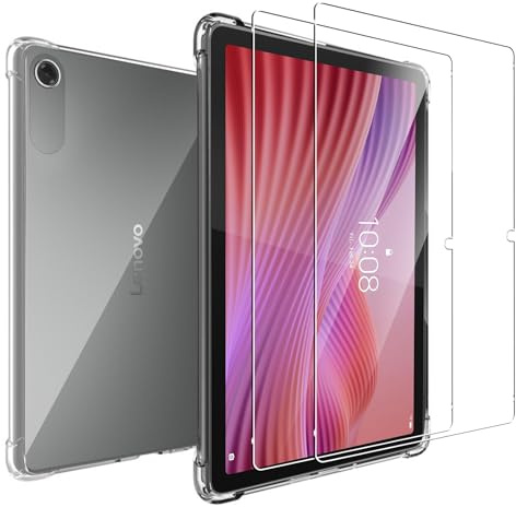 MEMELOKA Hülle für Lenovo Tab 10.1 inch 2025 (TB311FU/TB311XU) mit Schutzfolie, Weiche Stoßfeste Anti-Gelbfärbung Silikon Schutzhülle mit Verstärkten Airbags - (Transparent)