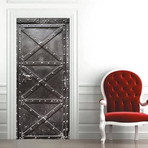 Türtapete Selbstklebend 100x200 cm Retro Türaufkleber 3D Schwarzes Metall eisen Türposter Türfolie Poster Tapete PVC Wasserfest für Schlafzimmer Wohnzimmer Tür A-383