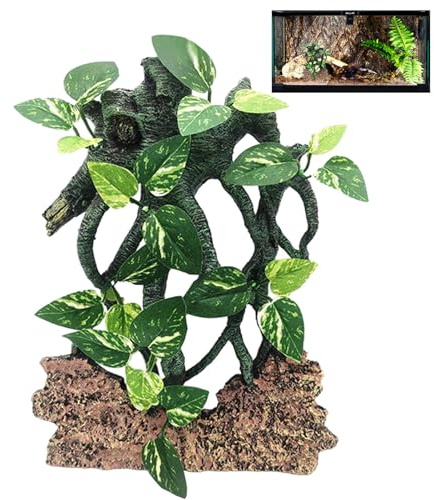 Snake Tank Decor | Suction Cup Reptile Log - Snake Enclosure Decor, Chameleon Cage Decoration for Amphibian Gargoyle Geckos Bearded Dragon Crab