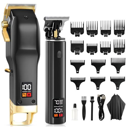 Hair Clippers for Men - Professional Cordless Barber Set, 180Min Runtime, LED Display, Anti-Snag Blades, 17-Piece Kit with 14 Guide Combs,Rechargeable Electric Shaver Kit