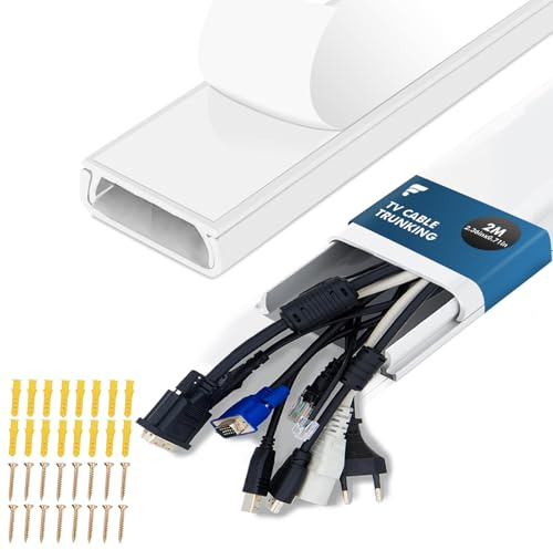shinfly TV Kabelkanal 2m – PVC Kabelschacht zur Kabelabdeckung Wand, 1~10 Kabel Verstecken, Kabelkanal Selbstklebend – Ideal für TV-Installation – 1m(L) x60mm(B) x18mm(H) - Weiß