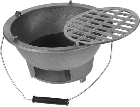 ibasenice Estufa De Carbón Hierro Fundido Para Barbacoa Portátil De Mesa, Parrilla Redonda Carbón Grande Plancha Incorporada, Uso Interior y Exterior, Quemador Multiusos Para Cocinar