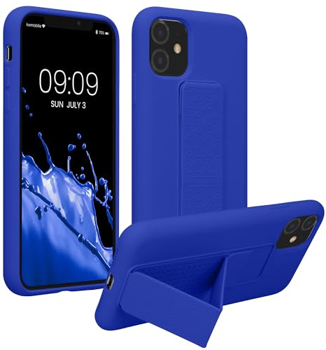 kwmobile Case for Apple iPhone 11 Case - Soft TPU Cover with Silicone Coating - With Hand Strap and Stand Function - Shockproof - Baltic Blue