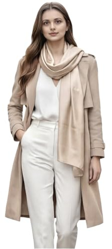 LA FERANI dam sidenscarf 100 % sidenhalsduk halsduk enfärgad vit svart 180 x 90 cm enfärgad för kostym formella tillfällen stola business style present för dig, Beige, 180x90