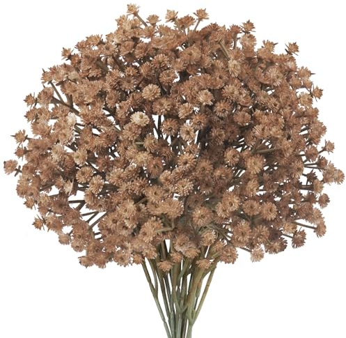 Fairblo 12 Pezzi fiori artificiali di Gypsophila Marrone Scuro Fiori Finti Autunnali per Decorazioni D'interni, Composizioni Floreali, Bouquet da Sposa e Decorazioni Rustiche