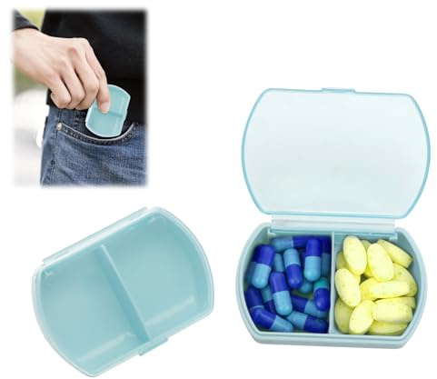 HENGBIRD 2 Stück Tablettenbox 2 Fächer Pillendose, Klein Medikamentenbox, Tabletten Organizer für die Hand oder Hosentasche Pillenbox, Feuchtigkeitsbeständige Pillenbox für Reise & Täglichen