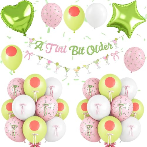 A Tini Bit Older Birthday Decorations Glitter Pink Green Balloon Set Star Heart Foil Balloons Martini Glasses Bunting Banner Garland Cocktail Night Bar Bachelorette Bridal Shower Party for Girls Women