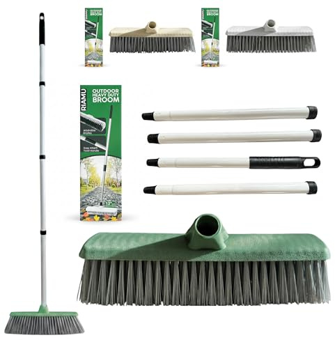 Garden Broom Outdoor Heavy Duty 12 with Stainless Steel Handle 2-in-1 Yard Brush Stiff Hard Bristle Sweeping Brush for Patio Driveway Paths Decking Strong Handle Broom for Leaves & garden Cleaning
