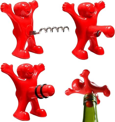 Flaschenöffner Lustig, Roter Mann Flaschenöffner, Bierflasche Opener, Weinflasche Stopper Set, Weinflasche Stopper, Flaschenöff-ner Lustig für Männer Geschenk