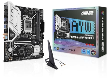 ASUS B760M-AYW WiFi D4 II Intel® B760 (LGA 1700) microATX mATX Motherboard, PCIe 5.0 x16 Support, Two M.2 Slots, DDR4, Realtek 2.5Gb Ethernet, Wi-Fi 6, HDMI, SATA 6 Gbps, Front USB 5Gbps, Aura Sync