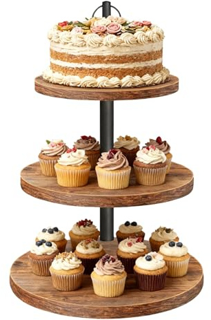 Zjyufy Cupcake Stand, 3 Tier Cake Stands, Tiered Serving Stand Rustic Wood Cupcake Tower Dessert Display Stands Reusable Dessert Tower for Baby Shower Wedding Birthday Party Graduation Party