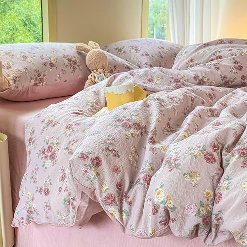 GETIYA Elegant Rosa Blumen Bettwäsche 135x200 Mikrofaser Bettbezug Blumen Blümchen Muster Mädchen Damen Bettwäsche Floral Muster Einzelbett Wendebettwäsche mit 1 Kissenbezug 80x80