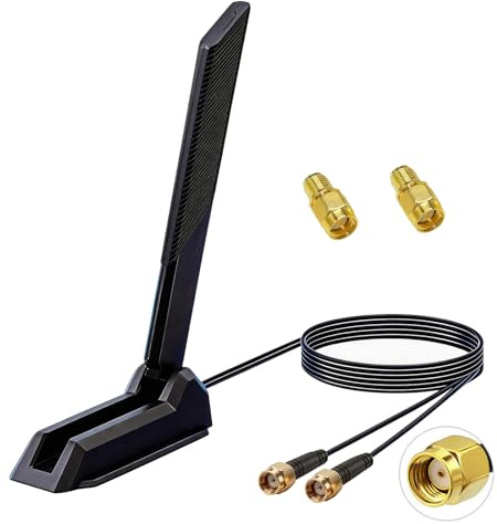 AQTAQ Externe WiFi 6E Tri-Band-Antenne (2,4 GHz/5,8 GHz/6 GHz) – RP-SMA-Anschluss mit Magnetfuß, Ersatz für PC-Desktop, Gaming-WiFi-Motherboards, Bluetooth-Karten und Wireless-Router