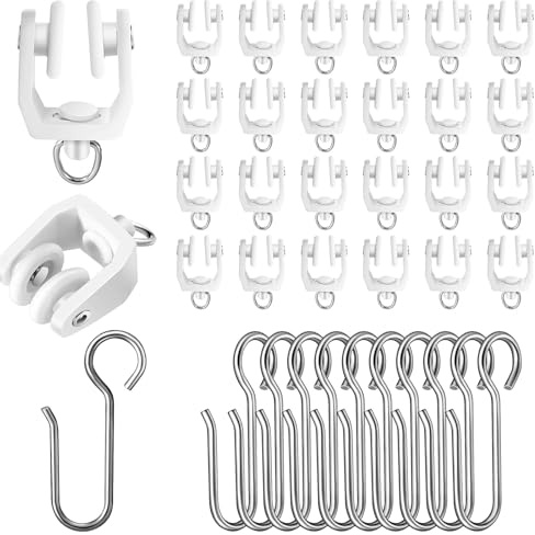 100 rodillos de riel de cortina, ganchos de plástico para rieles de techo, ganchos de 11 mm, polea de bola para ventanas, cortinas de ducha (50 blancos + 50 plateados)