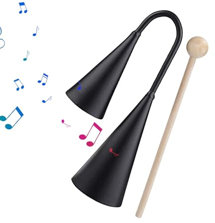 Agogo Rhythmusglocke – Hand-Musik-Glocke, traditionelles lateinisches | Klang-Zubehör, Basteln, Metall-Musikinstrument, inklusive zweifarbigem Holzschlägel für Zeremonie, Bildung, Probe und