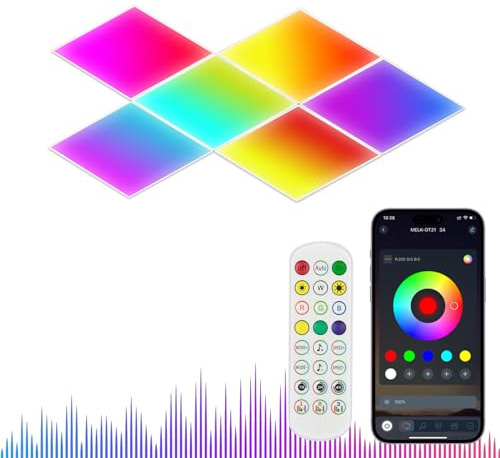 Uxon Glide Diamond LED Light Panels, 6 Pack Smart RGB+IC Modular Wall Panels with APP & Remote Control, 16 Million Colors, Music Sync, Gaming Lights for Bedroom Living Room Kids Room Party Decoration