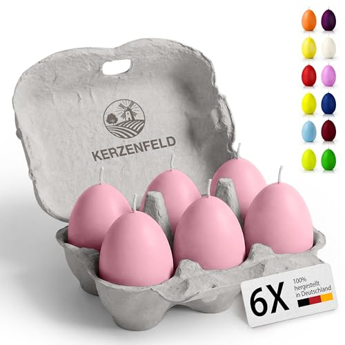 Bunte Eierkerzen 6 Stück, 60 x 45mm hochwertige Osterdeko - Ostereier Kerzen mit 7+ Stunden brenndauer, Made in Germany - Unparfümiert und RAL-Zertifiziert (Rosa)