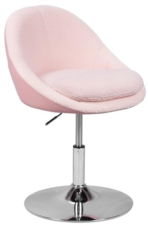 WOLTU Schminktisch Stuhl Hocker, höhenverstellbar 360° drehbar, Schminkstuhl mit Rückenlehne, aus PU Teddy-Fleece, für Schlafzimmer Esszimmer, Rosa