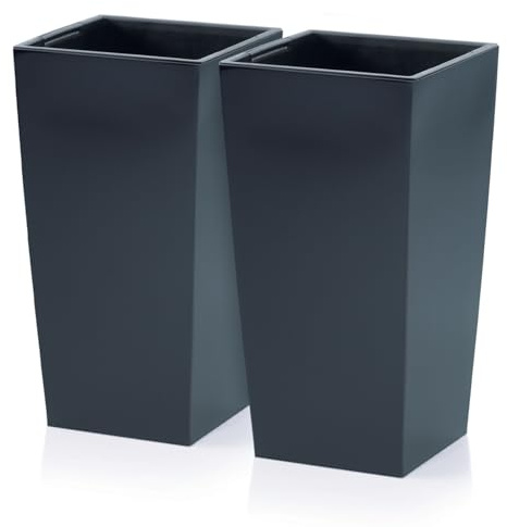 IMJ-Global - 2 Vasi per Piante da Esterno in Plastica Resistente Alle Intemperie, Vasi per Piante da Interno 26,5x26,5x50 cm (26,6L) con Inserto da 11 Litri, Arredamento Casa e Giardini (Nero)