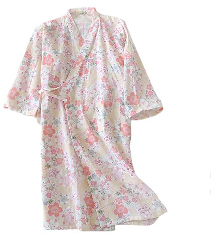 ECHERY Las Mujeres de Verano de Algodón Kimono Batas Floral Ropa de Dormir Pijamas de Khan al Vapor Albornoz Yukata Rosa Flores