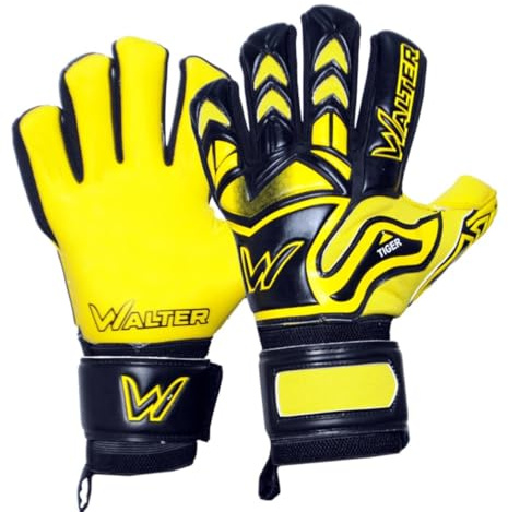 WALTER Guanti Portiere Professionale, calcio, modello Tiger con stecche. (giallo, 5)