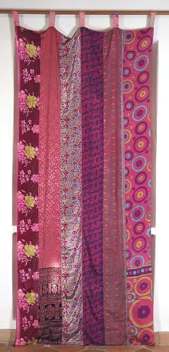 Seidiger Vorhang Gardine aus Patchwork Sareestoff, Unikat, rot bunt | Blickdicht, lichtdurchlässig, kunstvoll verarbeitet, für gemütliche Atmosphären, aus upgecycelten Saris, 1 Stück