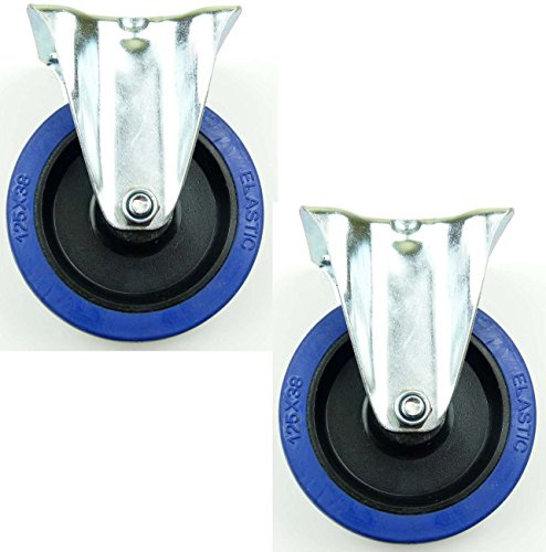 2 Stück 125 mm Blue Wheels Bockrollen Transportrollen Elastik Blau 200kg / Rad - INDUSTRIEQALITÄT (2 x Bock)