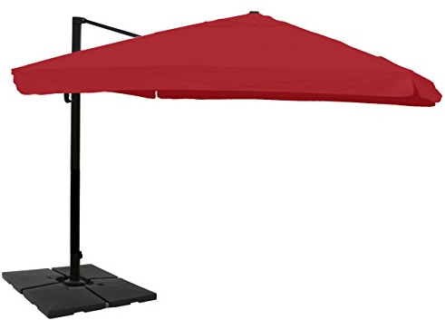 Mendler Gastronomie-Ampelschirm HWC-A96, 3x4m (Ø5m) Polyester Alu/Stahl 26kg Flap mit Ständer drehbar - bordeaux