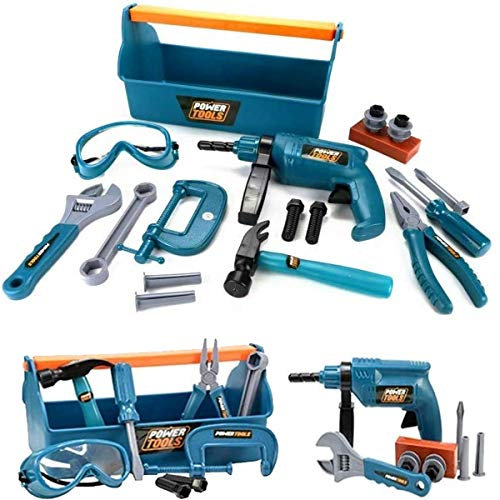 UMKYTOYS Kids Carry Case Tool Box Set For Kids With Drill Hammer Spanner tools for children toddlers 22 Piece Toolkit toys for boys Pretend Play Toys for 3 4 5 6 7 Years Old Toddlers