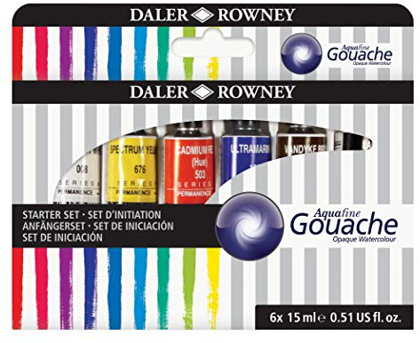 Daler Rowney Aquafine Gouache Introduttivo Set di 6 colori assortiti da 15 ml, ideale per artisti principianti, pittura a base d'acqua per tela e carta, acquerelli opachi