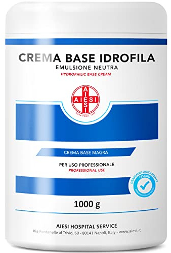 AIESI® Crème Base hydrophile (1 kg), Crème hydratante restructurante pour le visage et le corps idéale pour peau sèche, Usage pharmaceutique, cosmétique et dermatologique, Made in Italy