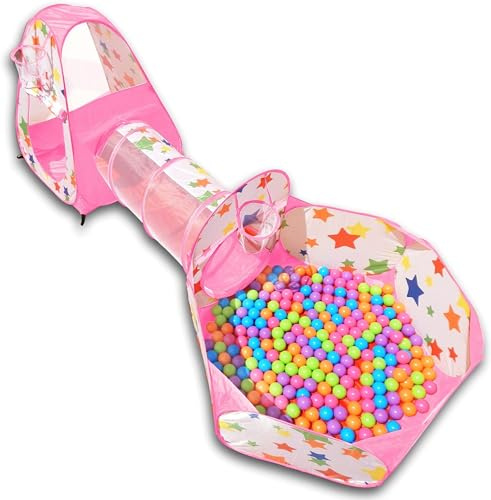 NUBUNI 3 en 1 Tienda Campaña Infantil : Piscina de Bolas + Casita Infantil + Tunel Infantil: Plegable Parque Bebe Bolas Infantil Jardín Exterior Interior Juguetes Niños Niñas Bebes Casitas Tela Tipi D