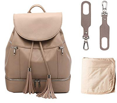 RONGJJ Baby Wickeltasche Rucksack Wickelrucksack,mit 2 Kinderwagengurten für Mama, PU Multifunktional Große Kapazität Babytasche, Khaki