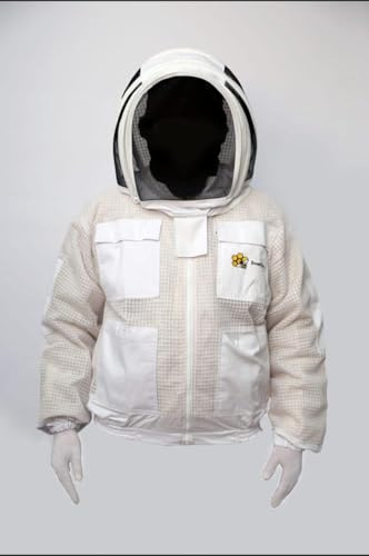 FVJ Unisex Bienenschutz, 3 Schichten, ultra-belüftet, Sicherheit, Schutz, Imkerjacke, Fechtschleier, Weiß, Größe M