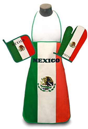 Mexico Flag Kitchen & BBQ Set w/Apron, Oven-mitt & Pot-holder Mexican