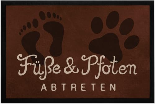 MoonWorks® Fußmatte Füße und Pfoten Hier abtreten Spruch lustig Hund Katze Haustier-Besitzer rutschfest & waschbar Schwarz 60x40cm