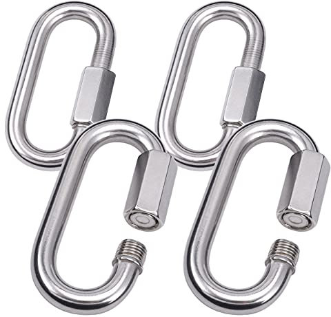 Alele M10 Lot de 4 connecteurs de chaîne en acier inoxydable très résistants en forme de D pour mousqueton, hamac, camping et équipement d'extérieur