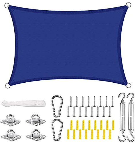 ERPENG Rechteck Sonnensegel Baldachin 6x6.5m 95% UV Schutz wetterfest Balkonverkleidung mit Seilen und Befestigungs Kit Hochwertigem Polyester für Balkon Garten Markise Zaun, Blau