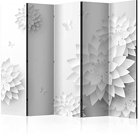 murando Raumteiler Foto Paravent Blumen 225x172 cm beidseitig auf Vlies-Leinwand Bedruckt Trennwand Spanische Wand Sichtschutz Raumtrenner Design Natur Botanik weiß 3D Effekt p-B-0020-z-c