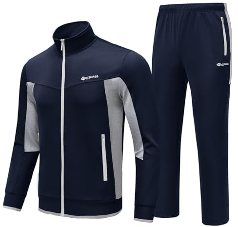 BASUDAM Men's Tracksuits Sweatsuits Set Sweat Track Suits for Men 2 Piece Warm Up Full Zip Athletic Casual Sports Activewear Navy Grey XL