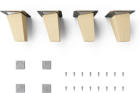Sossai Möbelfüße aus Naturholz Buche unbehandelt, Clif Square HMF4, 8 cm hoch, eckig, schräge Ausführung, für Kommoden, Regale, Schränke