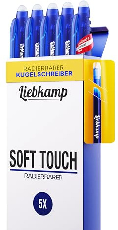 LIEBKAMP Soft Touch [5 Stk] Radierbarer Kugelschreiber, Tintenroller Radierbar, Gelstifte Radierbar, Radierstift, Erasable Pen, Gelschreiber Radierbar