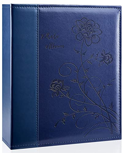 Miaikoe Photo Album 8x10 Clear Pages Pockets Leathe Cover Slip Slide in Photo Album Holds 50 Vertical 8x10 Photos Picture Book for Wedding Family (Blue)