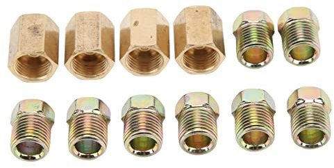 Brake Line Union, Brake Line Pressure Fittings 12PCS 7/16in‑24 Threads Brake Line Fittings Assortment Brass Car Accessories Brake Line Connector for 1/4inch Brake Tube
