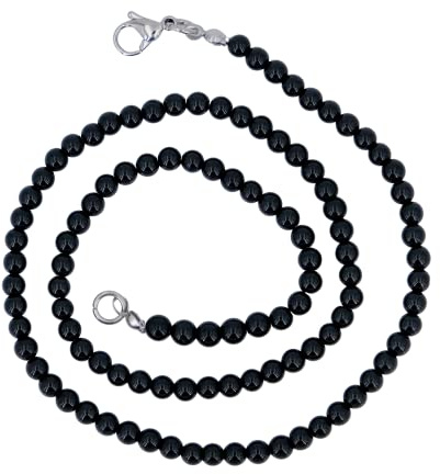 Generisch Taddart Minerals – Schwarze Halskette aus dem natürlichen Edelstein Turmalin Schörl mit 4 mm Kugeln und 45cm Länge – handgefertigt