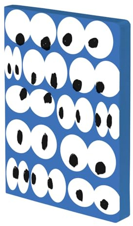 Nuuna Notizbuch A5+ Graphic L - Eyes On You, Leder blau | Dotted Journal | 3.5 mm Punktraster Grau | 256 nummerierte Seiten | 120 g Premium-Papier | made in Germany