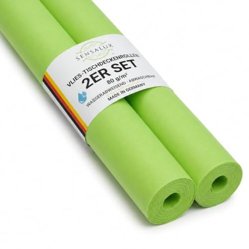 Sensalux Vlies Tischdeckenrolle 2er Set 1,00 x 40 m Apfelgrün, 80 g/m² | abwaschbar, wasserabweisend, stoffähnliche Tischdecke Rolle, OEKO-TEX, Party, Catering, Gastro