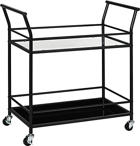 HOMCOM Küchenwagen, Rollwagen, Servierwagen mit 2 Ablagen, Trolley, Beistellwagen auf Rollen, Aufbewahrungswagen für Küche, Metall, Schwarz, 75 x 40 x 80 cm