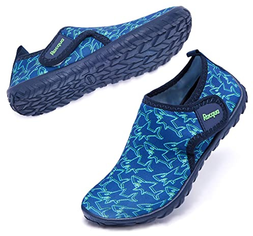 Racqua Boys Water Shoes Kids Swim Pool Lightweight Quick Dry Beach Sport Shoes Barefoot Walking Boating Surfing Aqua Shoes Little Kid Shark 6
